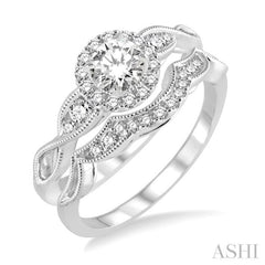 1/2 Ctw Diamond Wedding Set with 1/2 Ctw Round Cut Engagement Ring and 1/10 Ctw Wedding Band in 14K White Gold