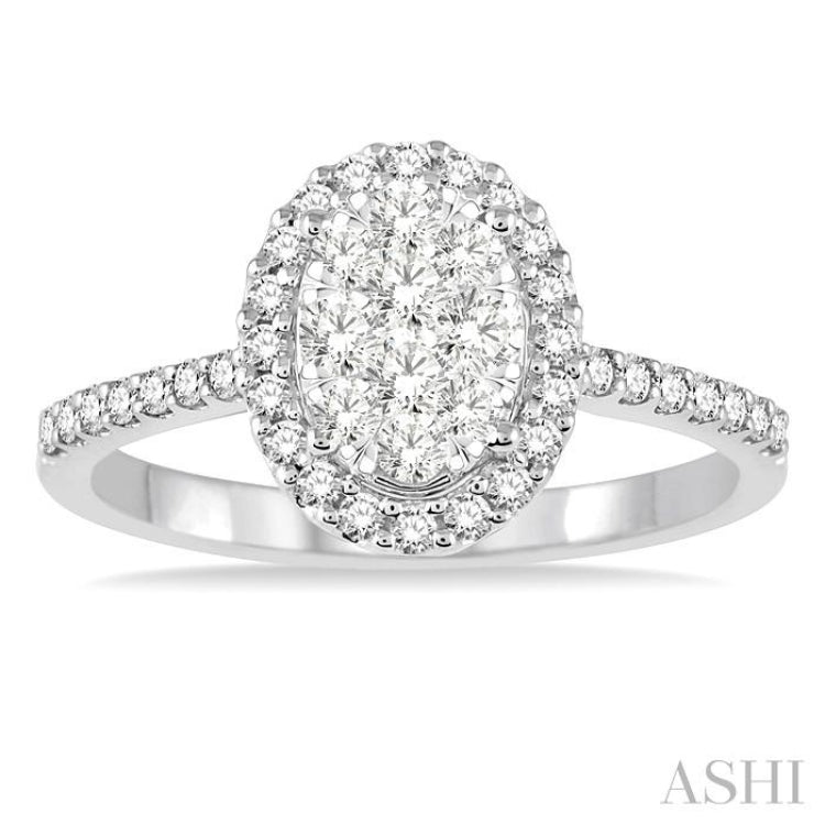 3/4 Ctw Oval Shape Diamond Lovebright Ring in 14K White Gold