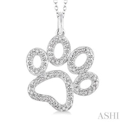 1/20 Ctw Dog Paw Single Cut Diamond Pendant With Chain in Sterling Silver