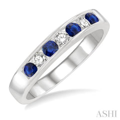 1/5 Ctw Channel Set Round Cut Diamond and 2.5 MM Round Cut Sapphire Band in 14K White Gold