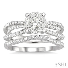 7/8 Ctw Diamond Lovebright Wedding Set with 5/8 Ctw Engagement Ring and 1/5 Ctw Wedding Band in 14K White Gold