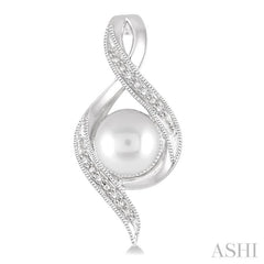 6.5 MM Round Shape Cultured Pearls and 1/20 Ctw Round Cut Diamond Earrings in Sterling Silver