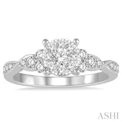 1/2 Ctw Round Cut Diamond Lovebright Engagement Ring in 14K White Gold