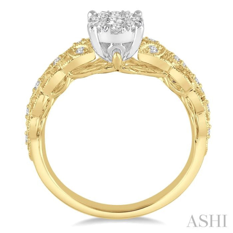 1/3 Ctw Round Cut Diamond Lovebright Engagement Ring in 14K Yellow and White Gold