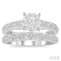 3/8 Ctw Round Cut Diamond Lovebright Bridal Set with 1/3 Ctw Engagement Ring and 1/20 Ctw Wedding Band in 14K White Gold