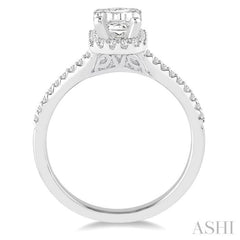 5/8 Ctw Diamond Engagement Ring with 1/3 Ct Octagon Shaped Center stone in 14K White Gold