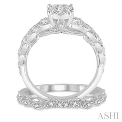 3/8 Ctw Round Cut Diamond Lovebright Bridal Set with 1/3 Ctw Engagement Ring and 1/20 Ctw Wedding Band in 14K White Gold