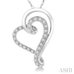 1/6 Ctw Split Side Double Heart Round Cut Diamond Pendant With Link Chain in 10K White Gold