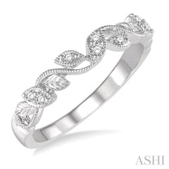 1/10 Ctw Leaf Motif Round Cut Diamond Wedding Band in 14K White Gold