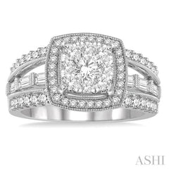 1 3/8 Ctw Diamond Lovebright Vintage-Inspired Halo Style Engagement Ring in 14K White Gold