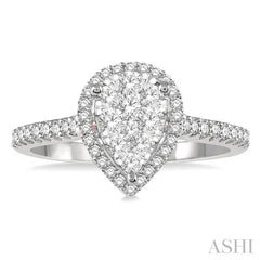 1/2 Ctw Pear Shape Round Cut Diamond Lovebright Ring in 14K White and Rose Gold