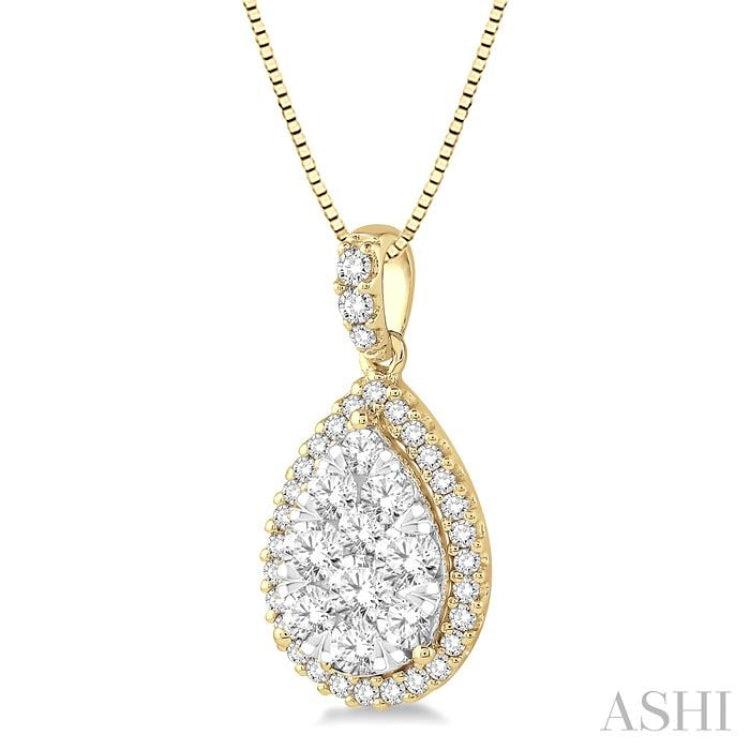 1 Ctw Pear Shape Diamond Lovebright Pendant in 14K Yellow and White Gold with Chain