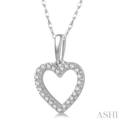 1/10 Ctw Hollow Cut Heart Charm Round Cut Diamond Pendant in 10K White Gold with chain