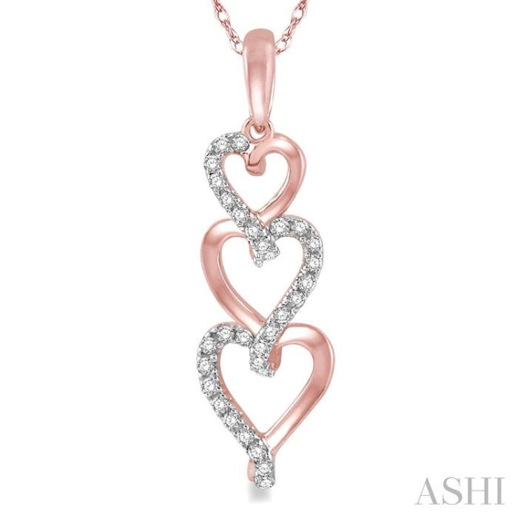 1/8 Ctw Ascending Interlocked Heart Round Cut Diamond Pendant With Link Chain in 10K Rose Gold