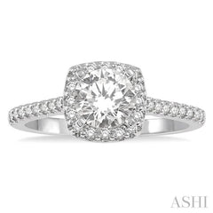 3/4 Ctw Diamond Ladies Engagement Ring with 1/2 Ct Round Cut Center Stone in 14K White Gold