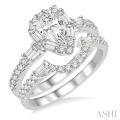 1 1/4 Ctw Diamond Wedding Set With 1 Ctw Pear Shape Engagement Ring and 1/3 Ctw Curved Wedding Band in 14K White Gold