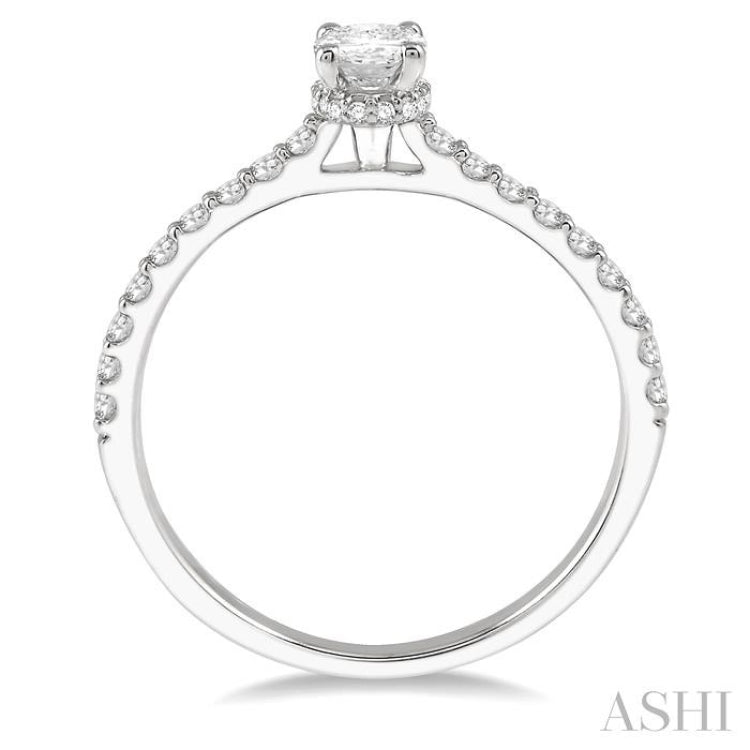 5/8 Ctw Oval Shape Center Stone Ladies Engagement Ring with 3/8 Ct Oval Cut Center Stone in 14K White Gold