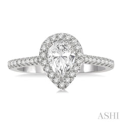 3/8 Ctw Pear Shape Diamond Ladies Engagement Ring with 1/4 Ct Pear Cut Center Stone in 14K White Gold