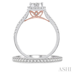 3/4 Ctw Lovebright Diamond Wedding Set With 1/2 Ctw Pear Shape Engagement Ring and 1/5 Ctw Wedding Band in 14K White and Rose Gold