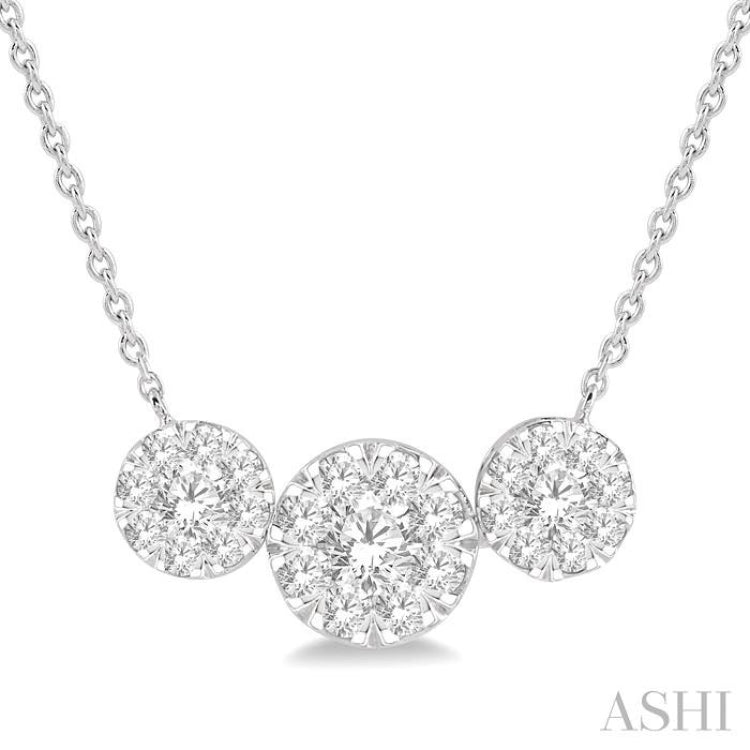 1 Ctw 3-Stone Lovebright Round Cut Diamond Necklace in 14K White Gold