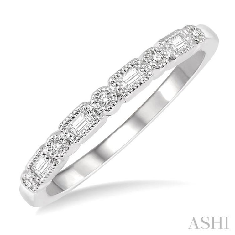 1/10 Ctw Lattice Baguette and Round Cut Diamond Stackable Band in 14K White Gold