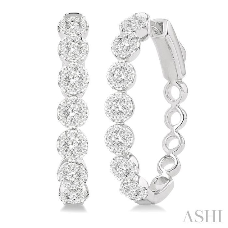 1 Ctw Round Cut Lovebright Diamond Hoop Earrings in 14K White Gold