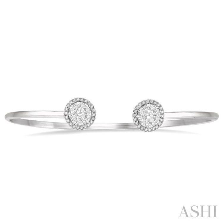 5/8 Ctw Lovebright Round Open Cuff Diamond Bangle in 14K White Gold