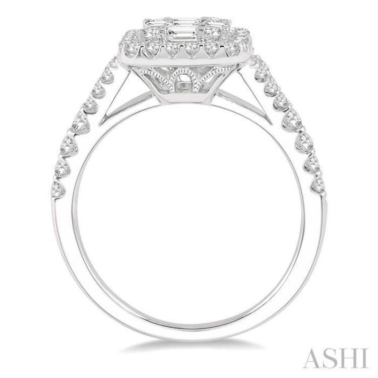 1 Ctw Baguette & Round Cut Fusion Diamond Ring in 14K White Gold