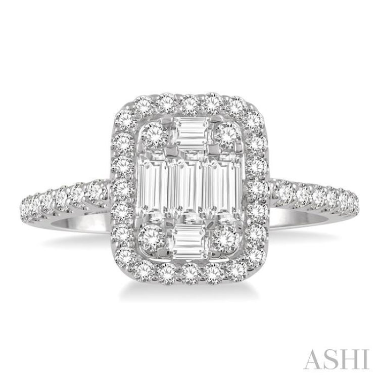 3/4 Ctw Baguette & Round Cut Fusion Diamond Ring in 14K White Gold