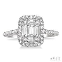 3/4 Ctw Baguette & Round Cut Fusion Diamond Ring in 14K White Gold