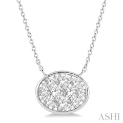 1/2 Ctw Oval Shape Lovebright Diamond Pendant With Chain in 14K White Gold