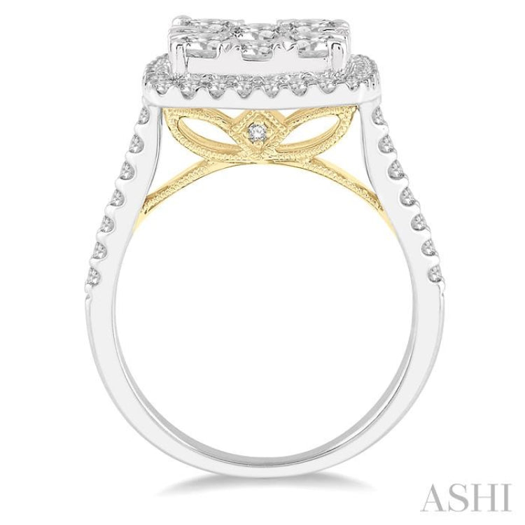 2 Ctw Round Diamond Lovebright Halo Engagement Ring in 14K White and Yellow Gold