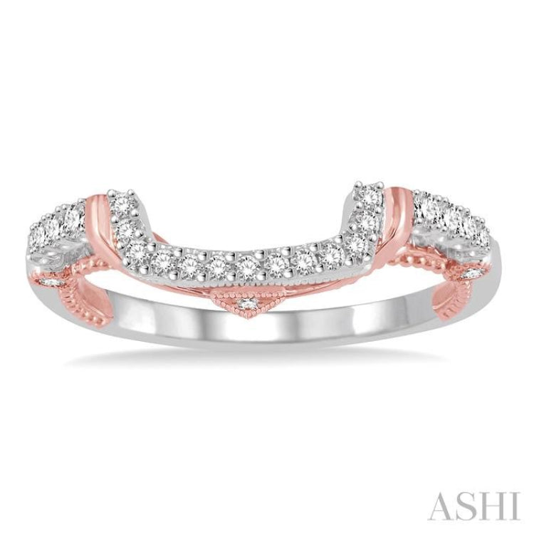 1/5 Ctw U-Shape Crevice Round Cut Diamond Wedding Band in 14K White and Rose Gold