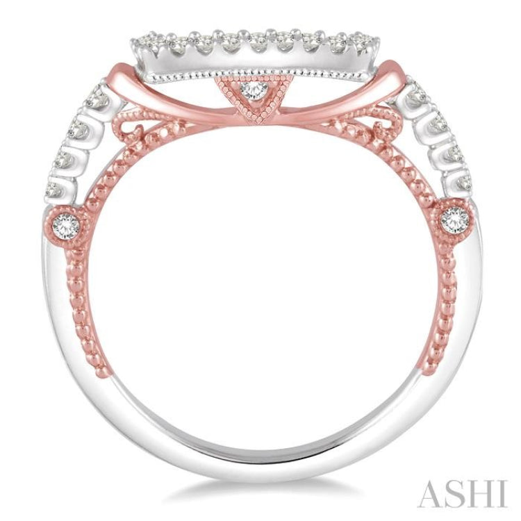 1/5 Ctw U-Shape Crevice Round Cut Diamond Wedding Band in 14K White and Rose Gold