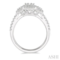 3/4 Ctw Triple Mount Baguette & Round Cut Fusion Diamond Ring in 14K White Gold