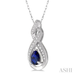 1/10 Ctw Entwined Pear Shape 6x4 MM Sapphire & Round Cut Diamond Precious Pendant With Chain in 10K White Gold