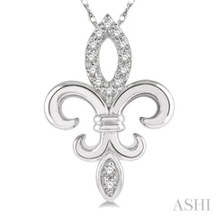 1/10 Ctw Fleur De Lis Round Cut Diamond Pendant With Chain in 10K White Gold