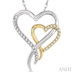 1/8 Ctw Interlocked Two Tone Hearts Round Cut Diamond Pendant With Chain in 10K White and Yellow Gold