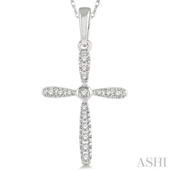 1/10 Ctw Cross Charm Round Cut Diamond Pendant in 10K White Gold