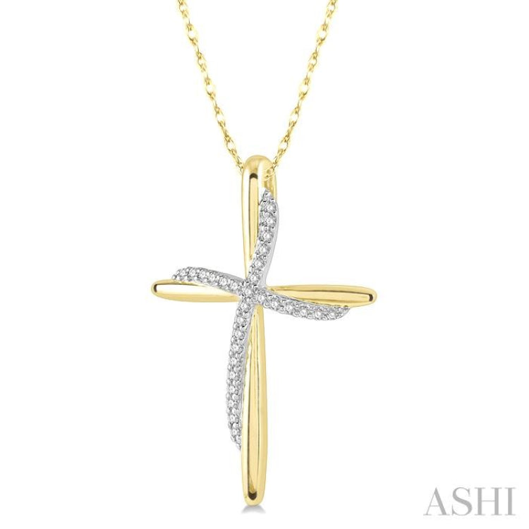 1/10 Ctw Round Cut Diamond Draped Cross Charm Pendant With Chain in 10K Yellow Gold
