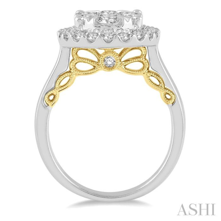 2 Ctw Oval Shape Lovebright Diamond Cluster Ring in 14K White and Yellow Gold