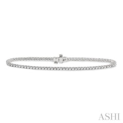 1 Ctw Square Shape Round Cut Diamond Tennis Bracelet in 14K White Gold