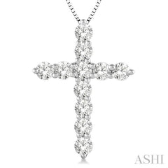 1 Ctw Round Cut Diamond Cross Pendant in 14K White Gold with Chain