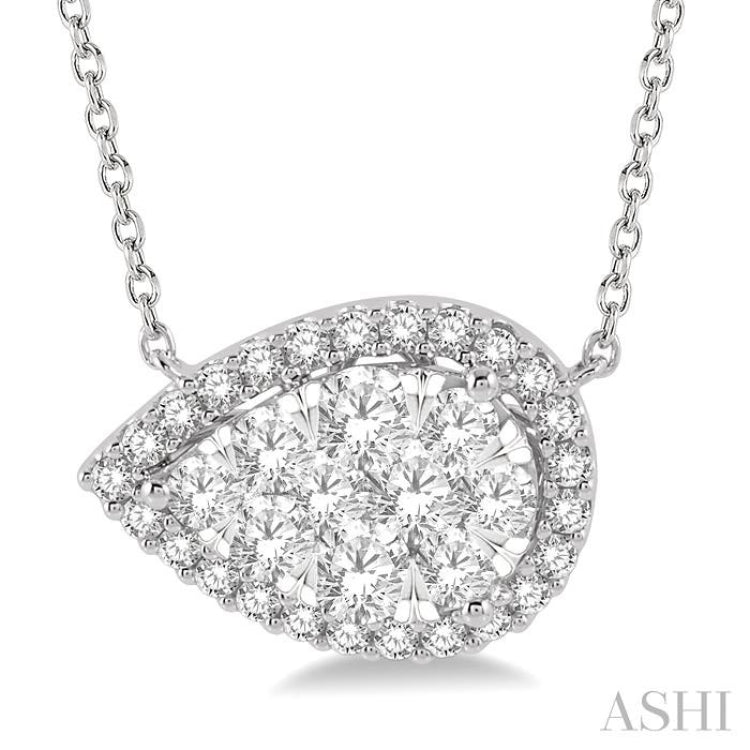 1 ctw Pear Shape Round Cut Diamond Lovebright Necklace in 14K White Gold