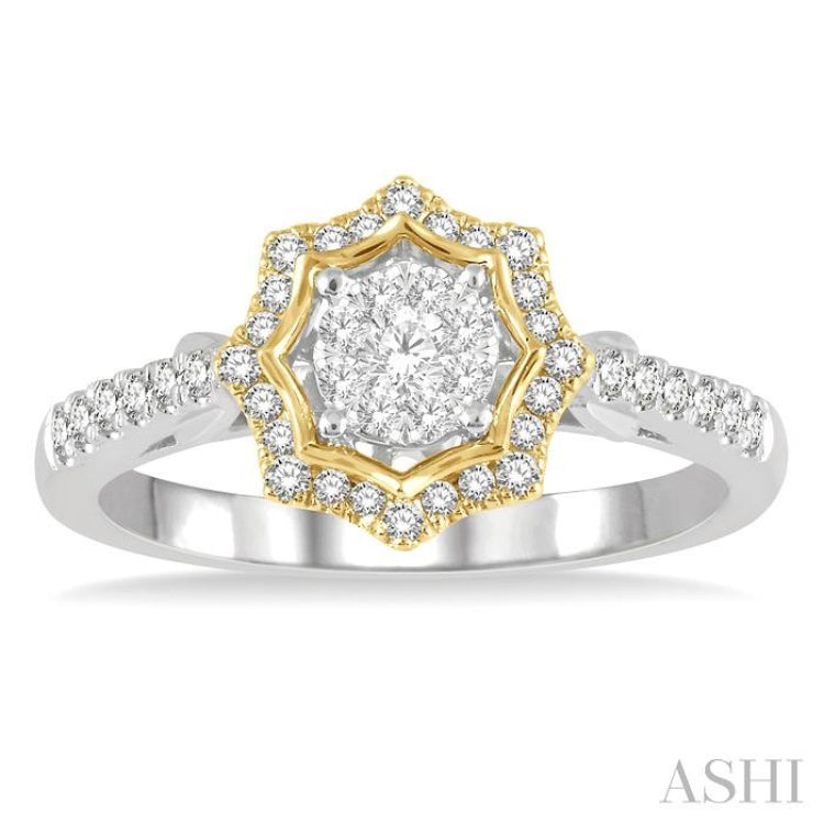 1/3 ctw Star Shape Lovebright Round Cut Diamond Ring in 14K White and Yellow Gold