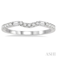 1/4 ctw Curved Center Baguette and Round Cut Diamond Wedding Band in 14K White Gold