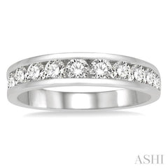 1 Ctw Channel Set 11 Stone Round Cut Diamond Wedding Band in 14K White Gold