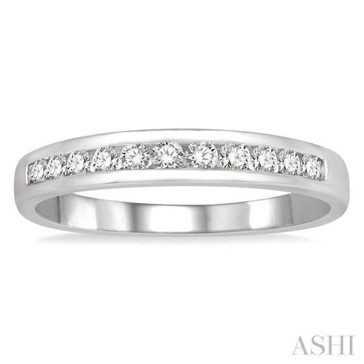 1/4 ctw Channel Set 11 Stone Round Cut Diamond Wedding Band in 14K White Gold