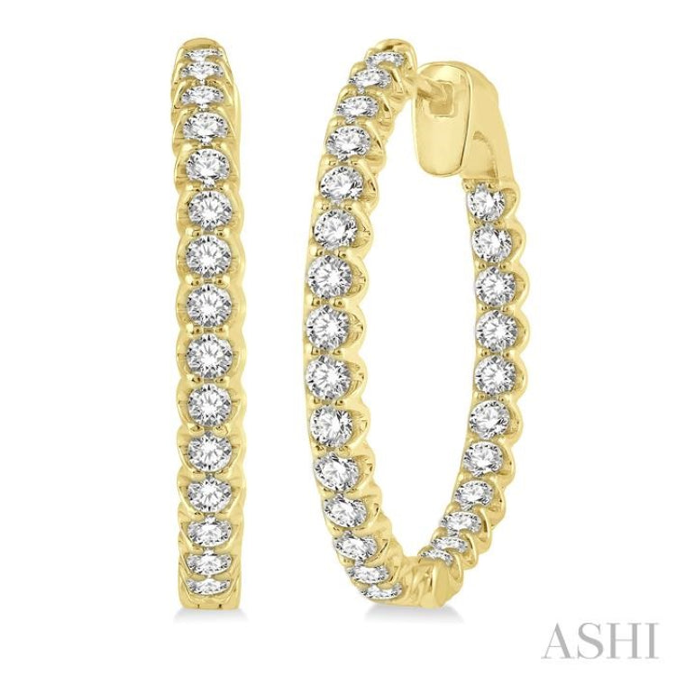 2 Ctw Inside-Out Round Cut Diamond Hoop Earrings in 14K Yellow Gold