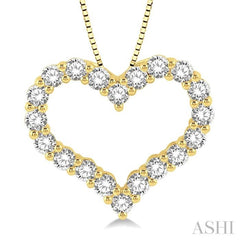 1 Ctw Heart Shape Round Cut Diamond Pendant With Chain in 14K Yellow Gold